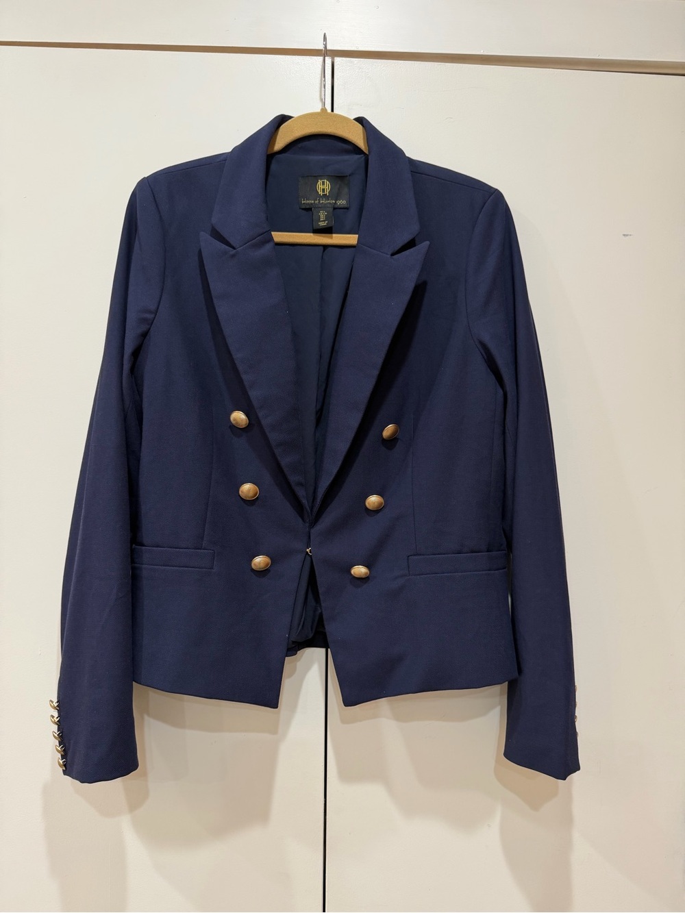 House of Harlow 1960 Navy Blue Double Breasted Military Blazer Gold Buttons L